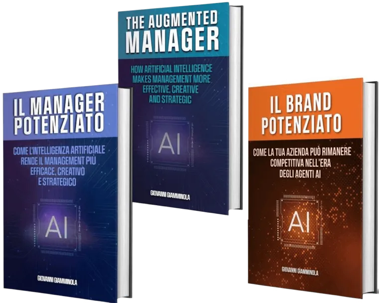 Book covers: The Augmented Manager, Il Manager Potenziato and Il Brand Potenziato by Giovanni Giamminola