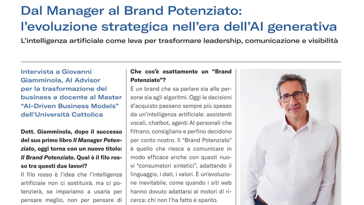 Opening page of the editorial feature on Il Brand Potenziato, with a photo of Giovanni Giamminola